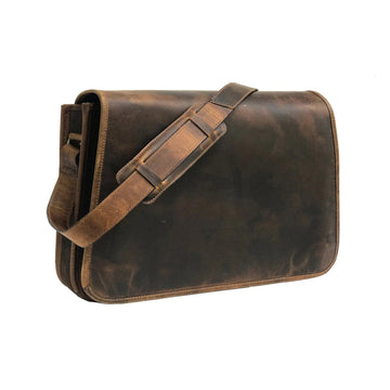 Men Genuine Wax Messenger Bag Brown